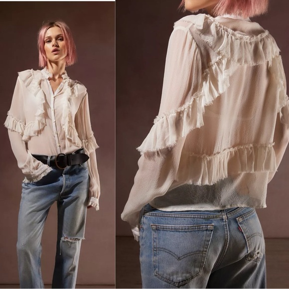 LoveShackFancy Jelena Silk Blouse in Antique White XS $395 - Picture 5 of 16